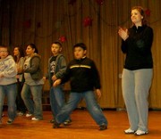 Mrs. McVey teaching the "Electric Slide" during her Dance class on Friday morning.