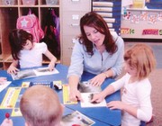 Mrs. Parr working with a few of her students.